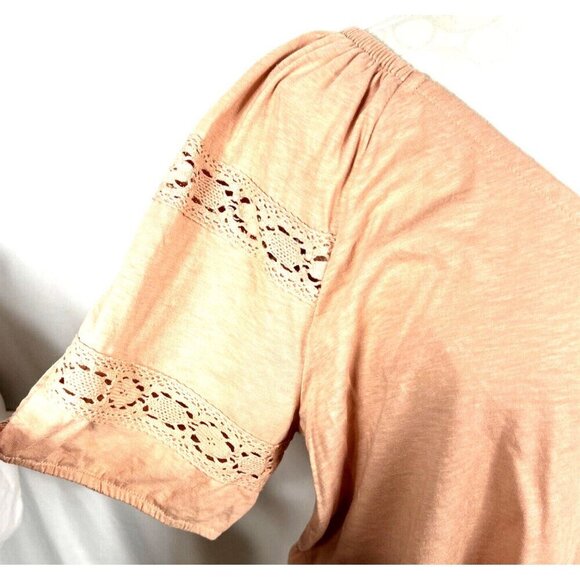 Lane Bryant Lace Trim Knit Top Women's Sz 18/20 Short Sleeve Peach Cotton Blend - Picture 3 of 7